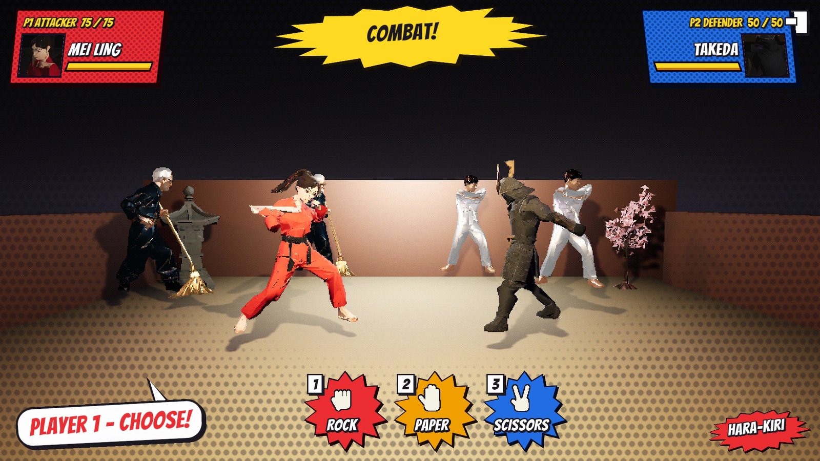 Choosing rock, paper or scissors in the duel pit